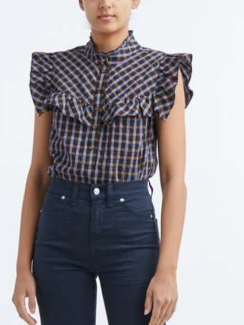 Veronica Beard Kyle Blue and Brown Plaid Top - Picture 2 of 7